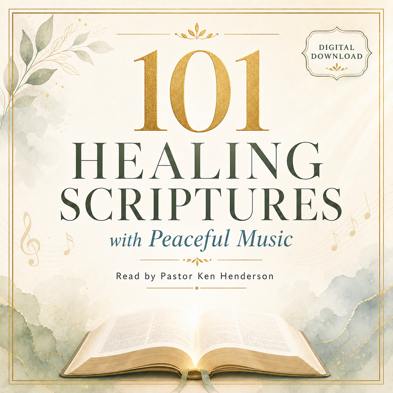 101 Healing Scriptures with Peaceful Music digital download cover with badge