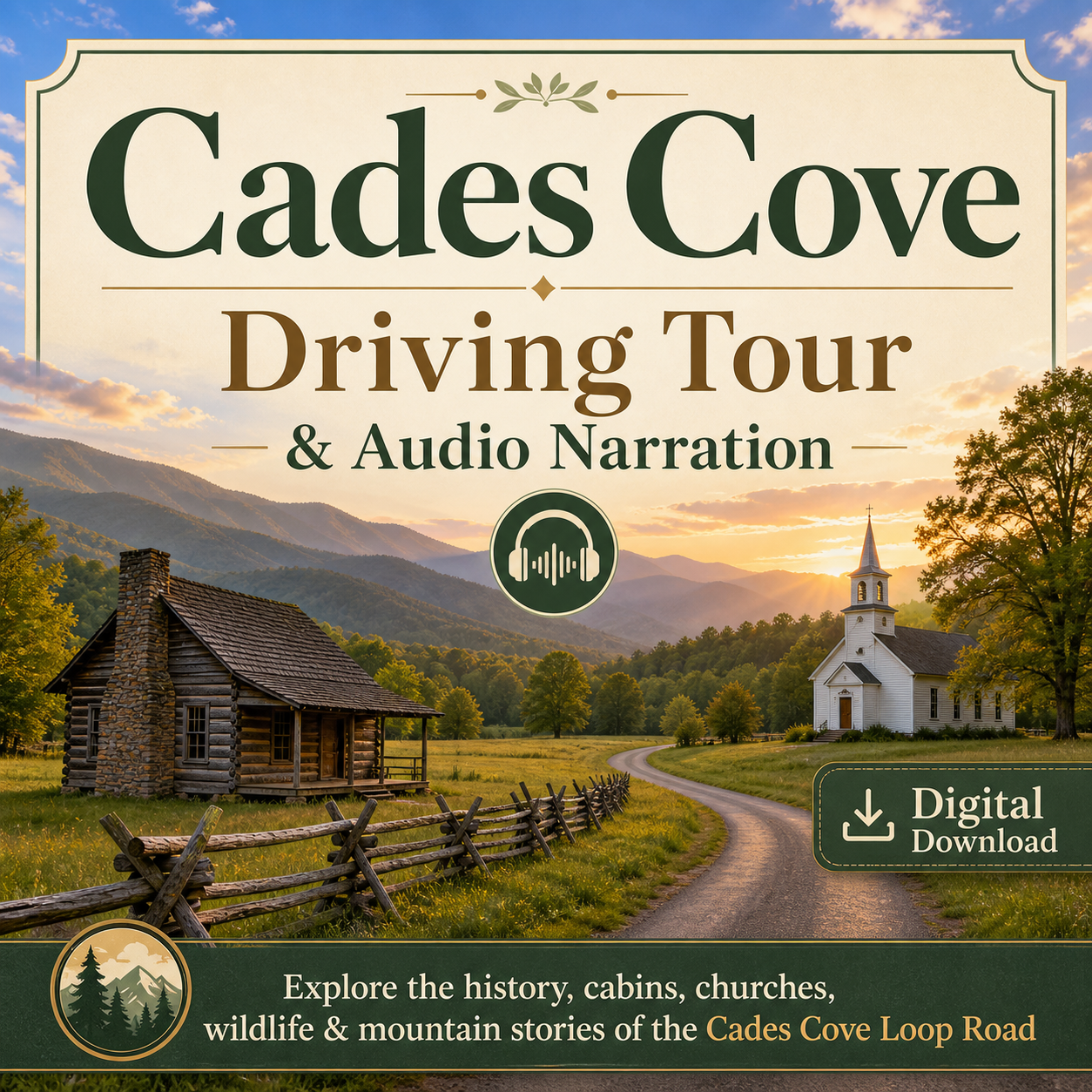 Cades Cove Driving Tour and Audio Narration digital download for visitors to the Great Smoky Mountains